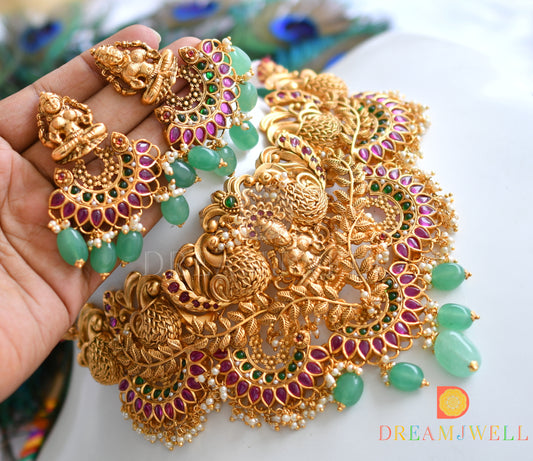 Matte finish real kemp-green Lakshmi bridal choker set dj-32591