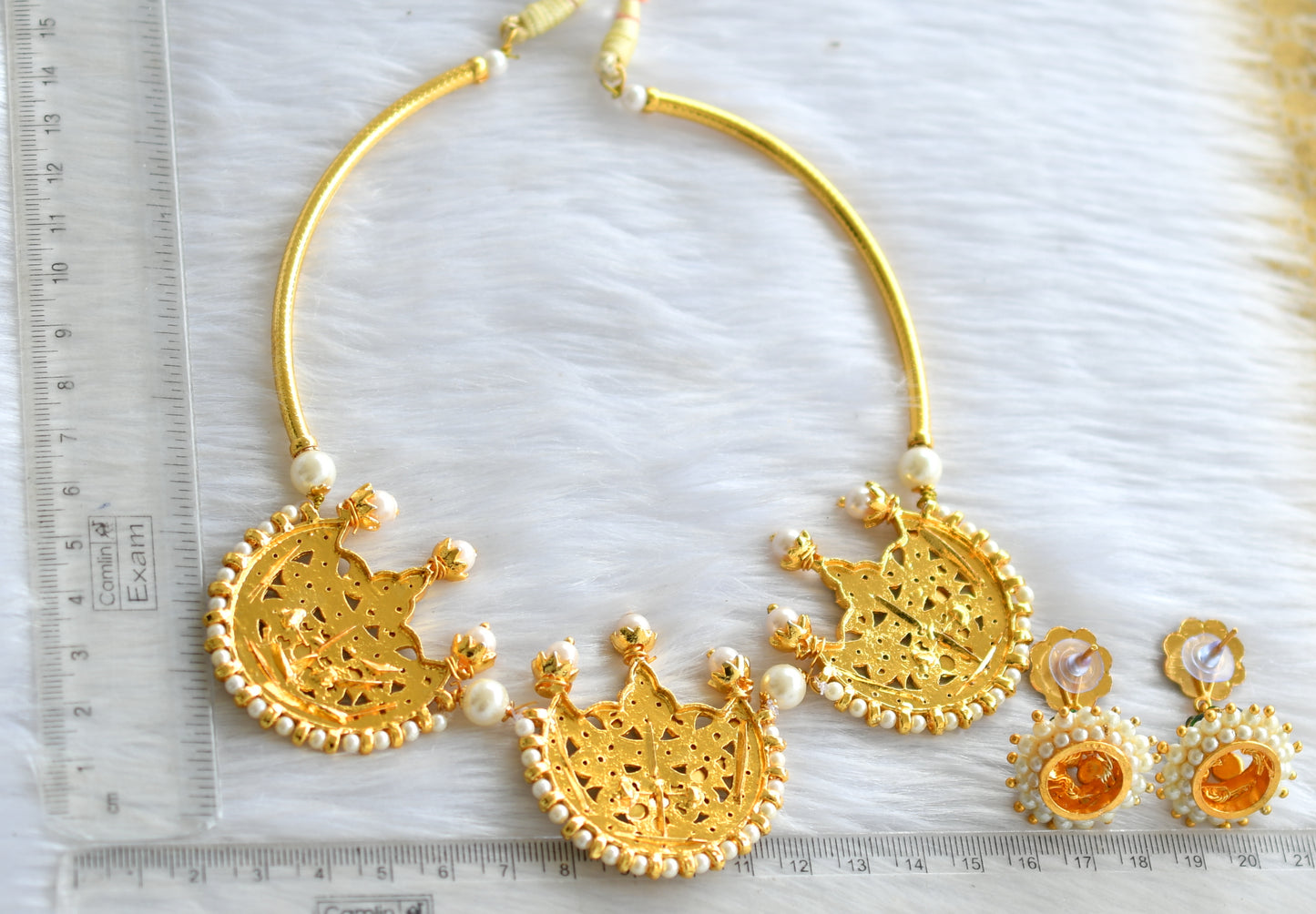 Gold tone green moon kemp Hasli necklace set dj-19269