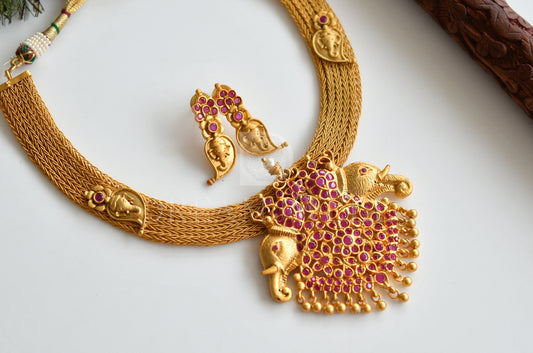 Matte Finish Ruby Elephant Necklace Set dj-08152