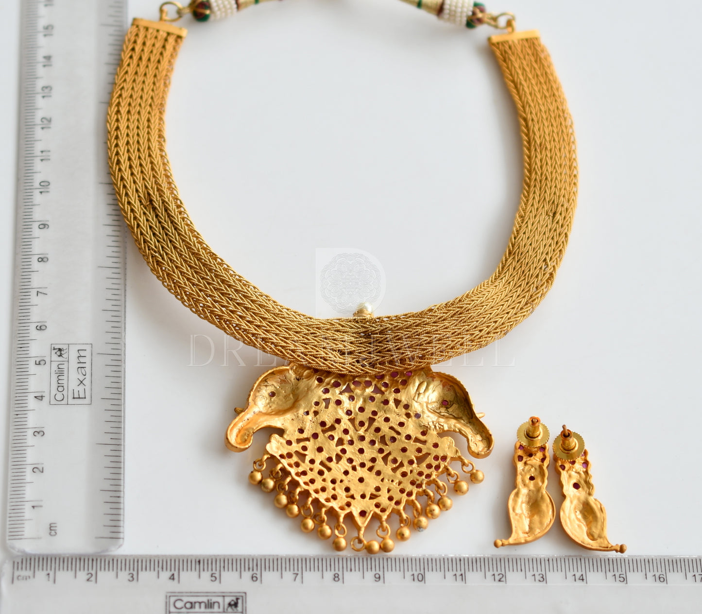 Matte Finish Ruby Elephant Necklace Set dj-08152