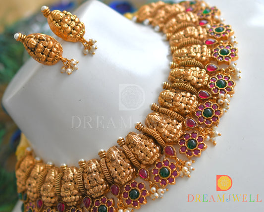 Matte finish real kemp-green Lakshmi necklace set dj-29903