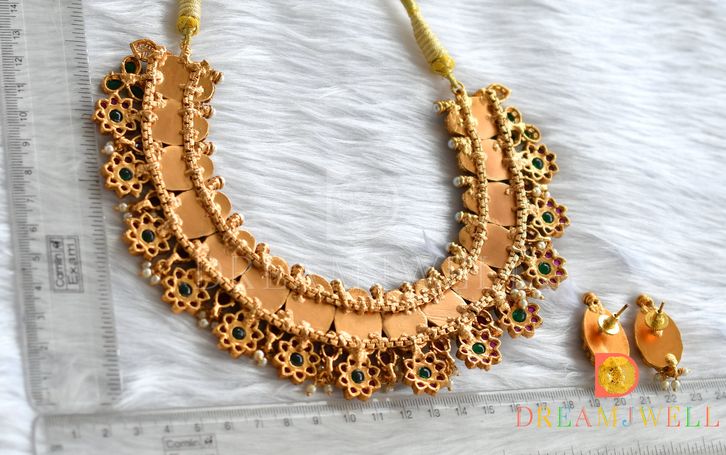 Matte finish real kemp-green Lakshmi necklace set dj-29903