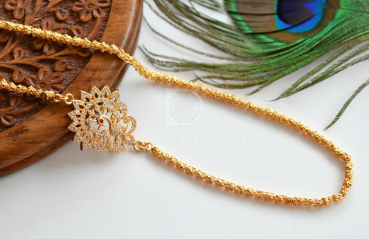 Gold Tone Cz Peacock Designer Mugappu Chain dj-33597