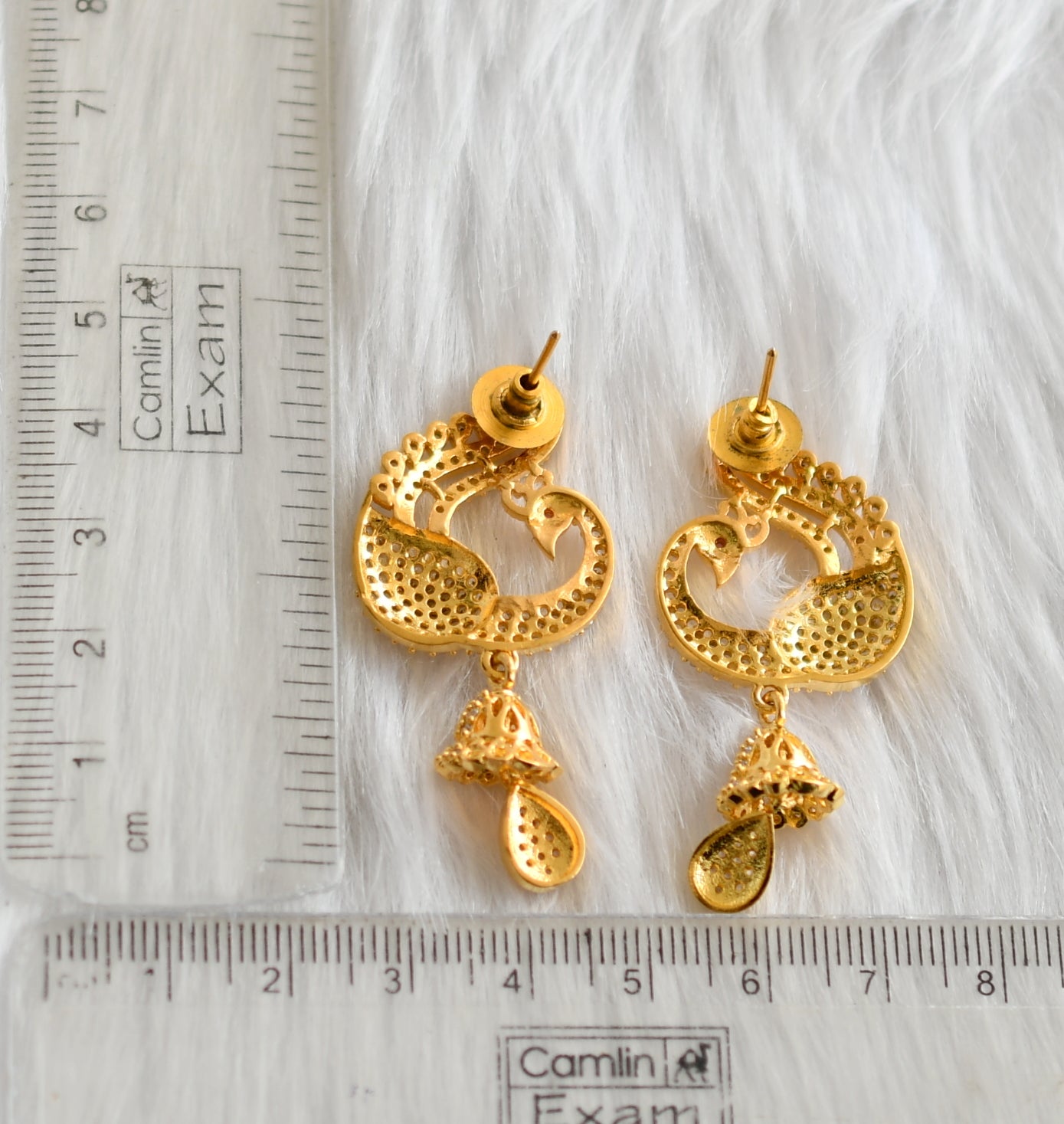 Gold tone cz white peacock Jhumkka dj-20354