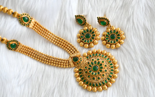 Antique gold tone multi layer green round pendant haar set dj-16857