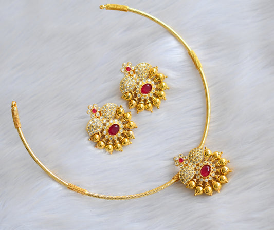 Gold tone white-ruby mango hasli necklace set dj-39866