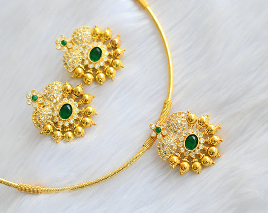 Gold tone white-green mango hasli necklace set dj-39867