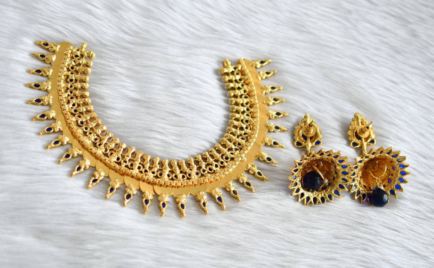 Antique pearl blue Lakshmi coin necklace set dj-02161