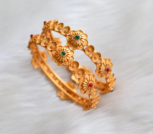 Matte finish kemp-green flower bangles (2.8) dj-39814