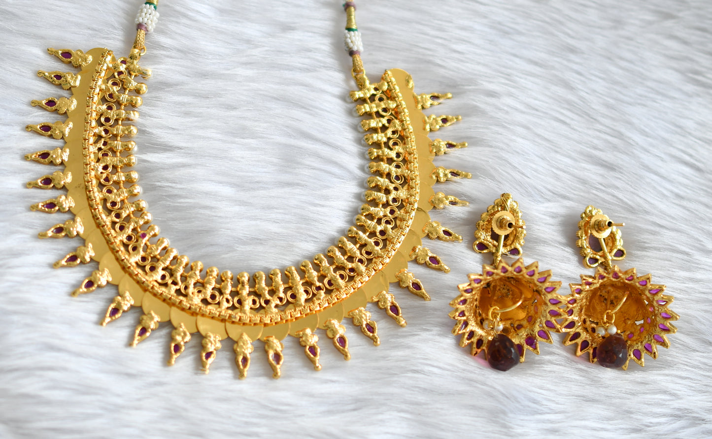 Antique pearl purple Lakshmi coin necklace set dj-02165