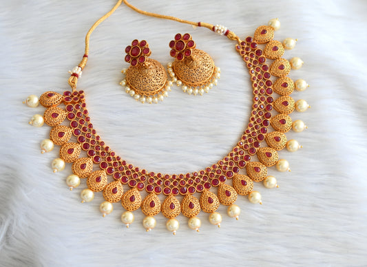 Matte finish ruby pearl necklace set dj-18846