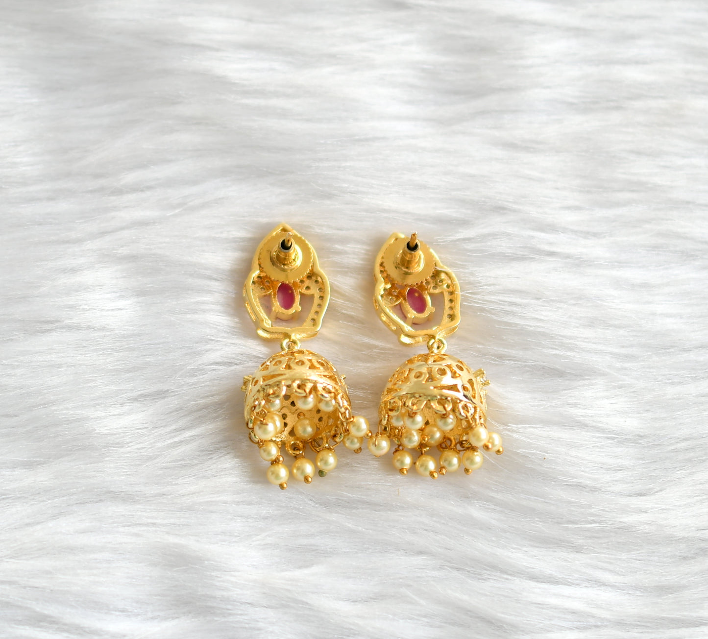 Gold plated cz-ruby-white jhumkka dj-02192