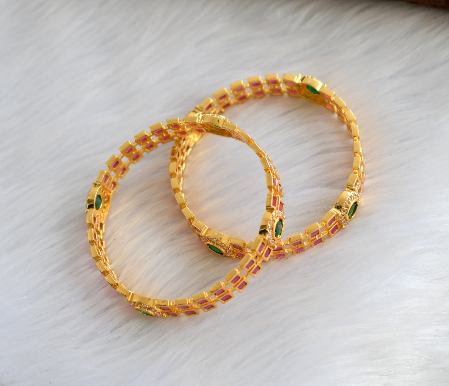 Gold tone block ruby-emerald-white bangles (2.8) dj-39853