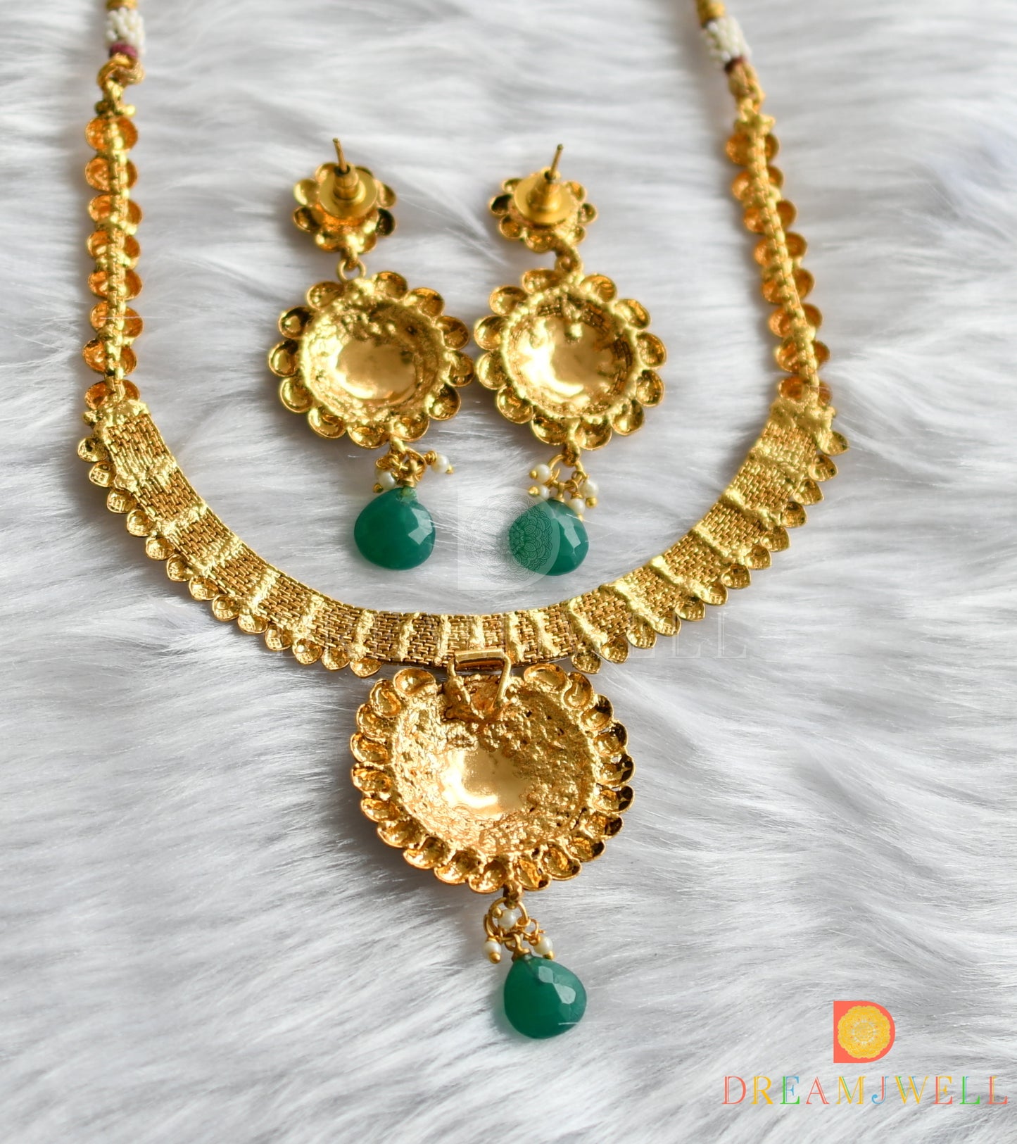 Antique transparent green stone necklace set dj-01300