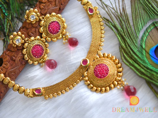 Antique transparent pink stone necklace set dj-01301