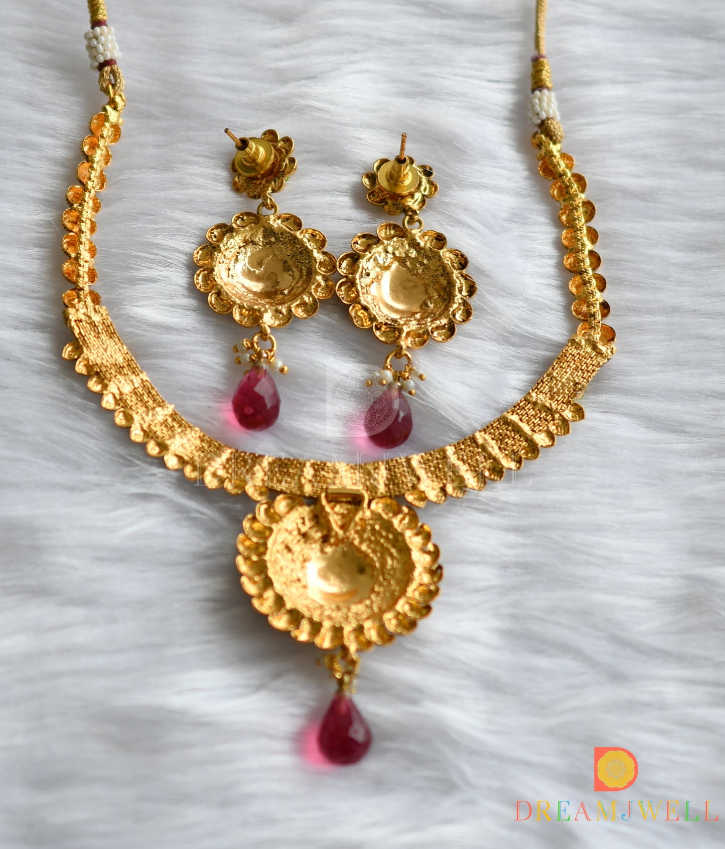 Antique transparent pink stone necklace set dj-01301