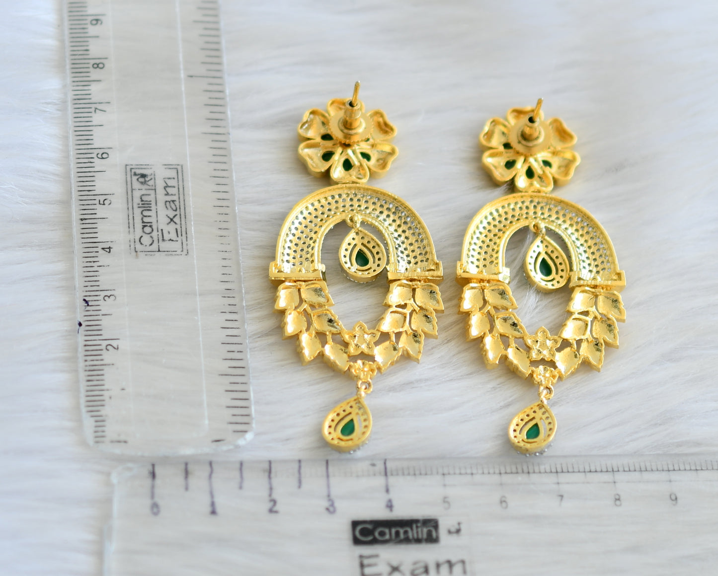 Two tone cz emerald-white flower long earrings dj-18862