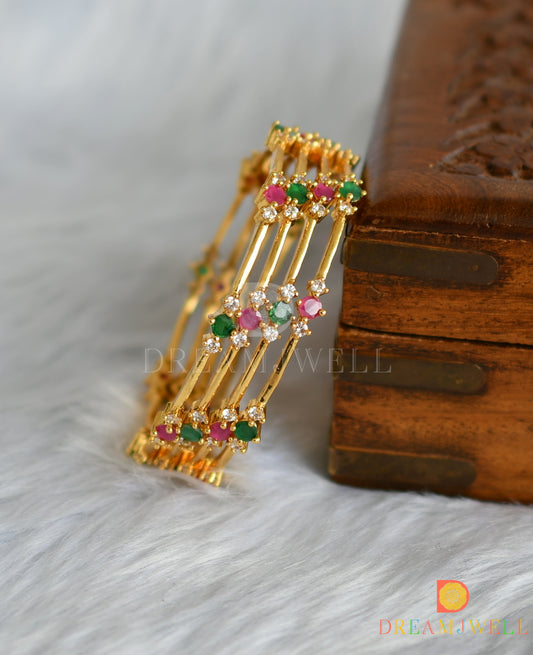 Gold tone cz ruby-emerald stone set of 4 Bangles (2.6) dj-38340