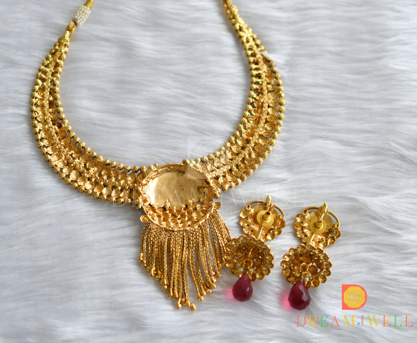 Antique transparent pink stone necklace set dj-01302