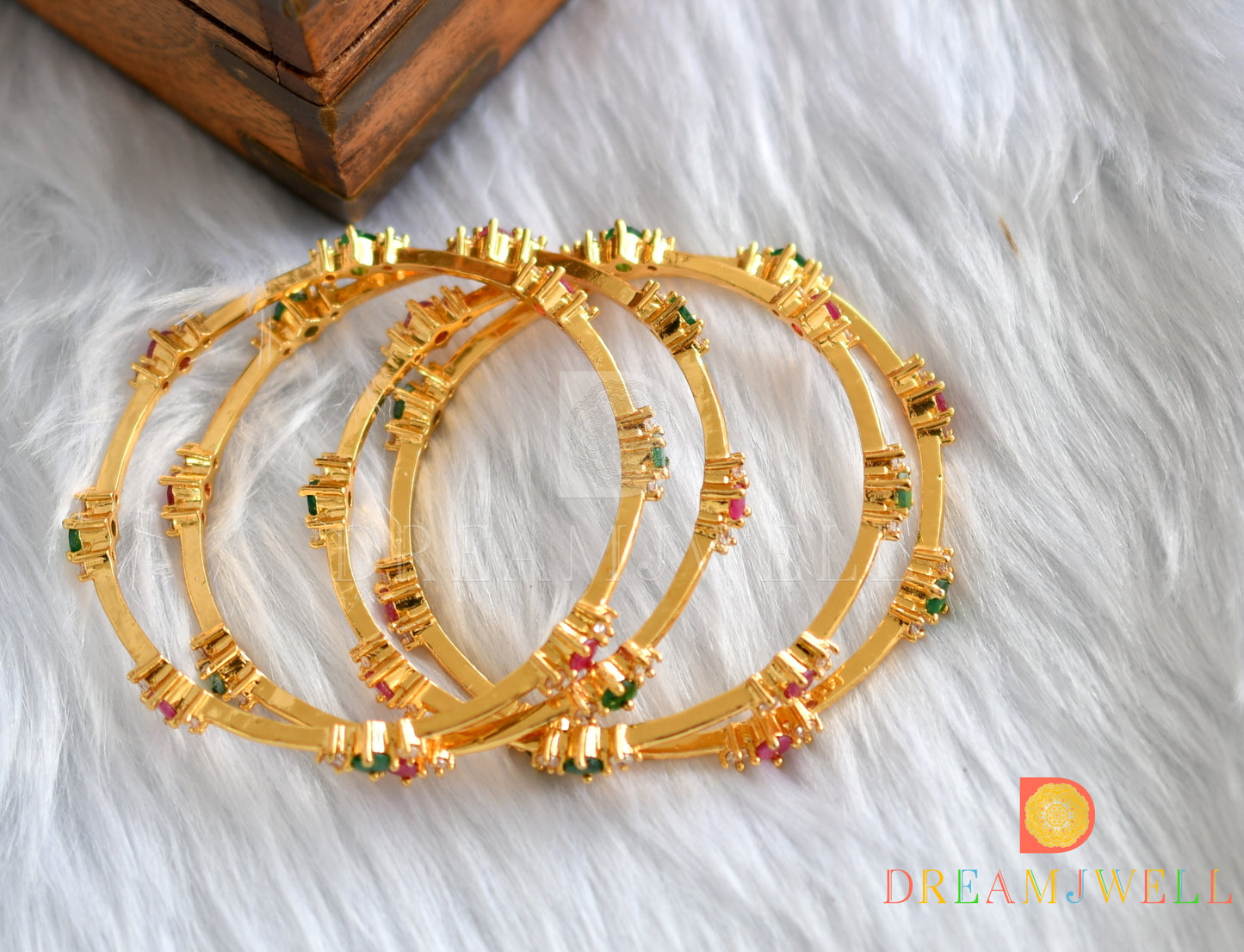 Gold tone cz ruby-emerald stone set of 4 Bangles (2.6) dj-38340