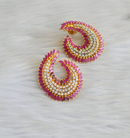 Gold tone cz ruby-white big earrings dj-18860