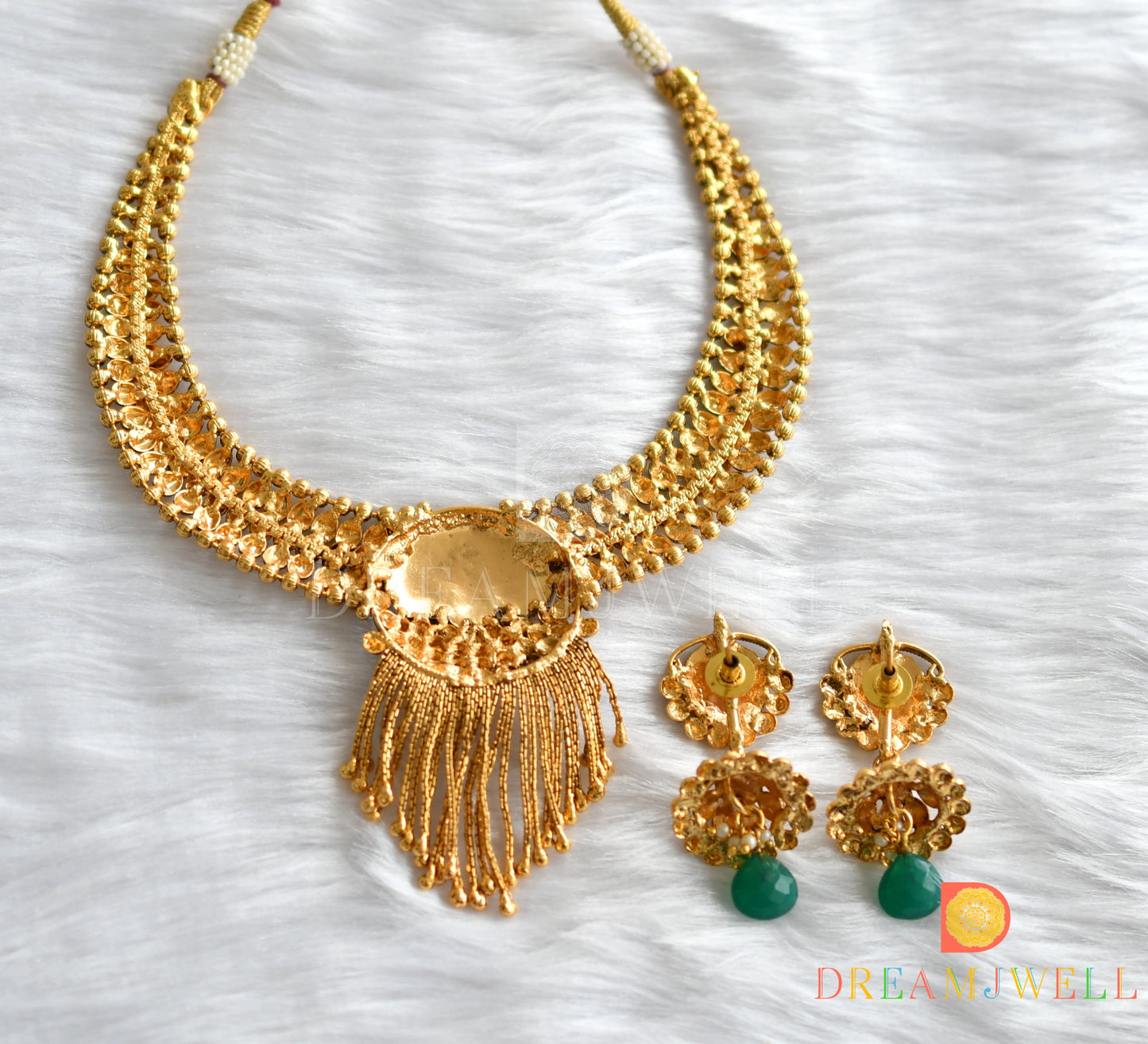 Antique transparent pink stone necklace set dj-01303