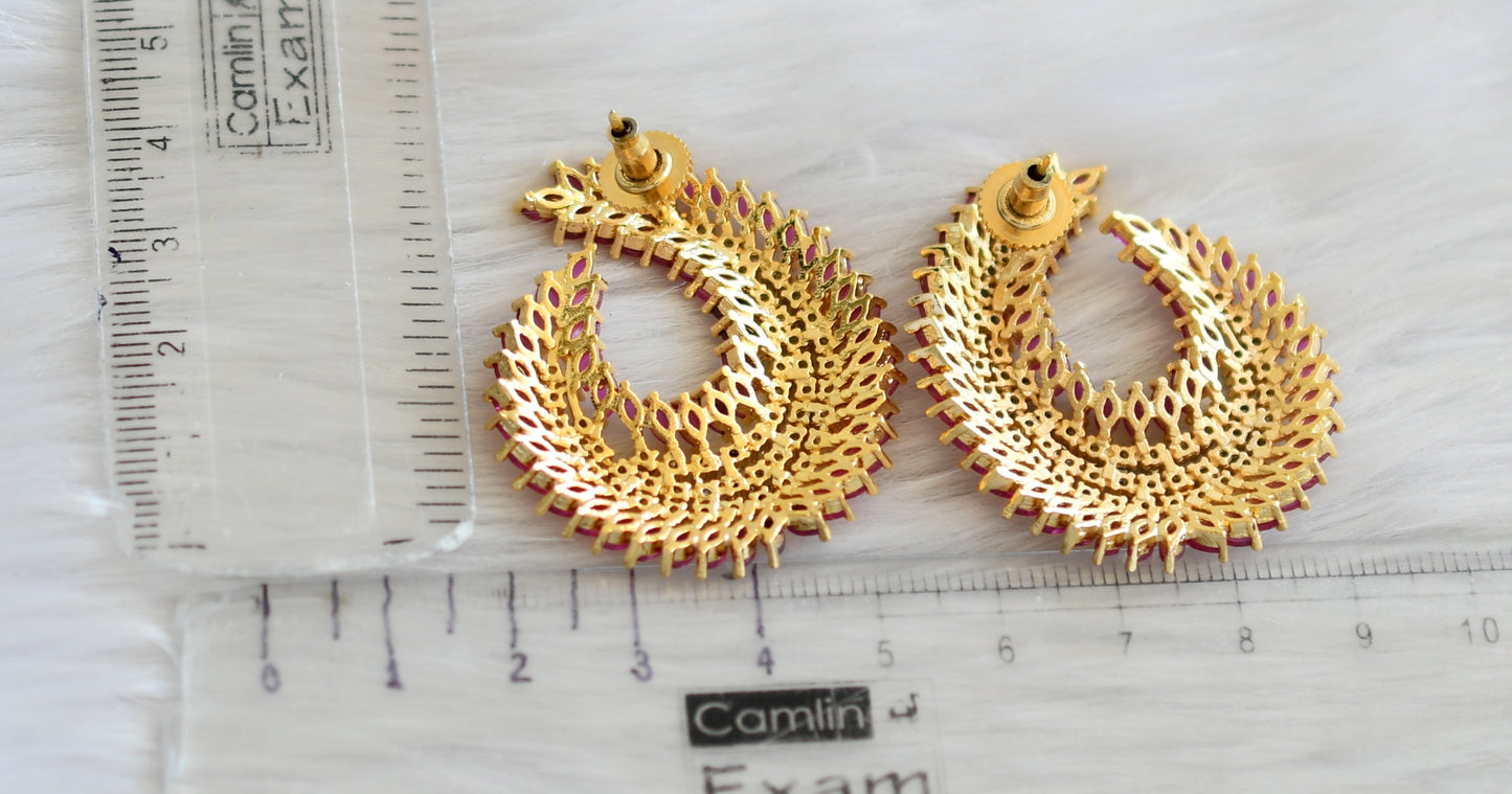 Gold tone cz ruby-white big earrings dj-18860