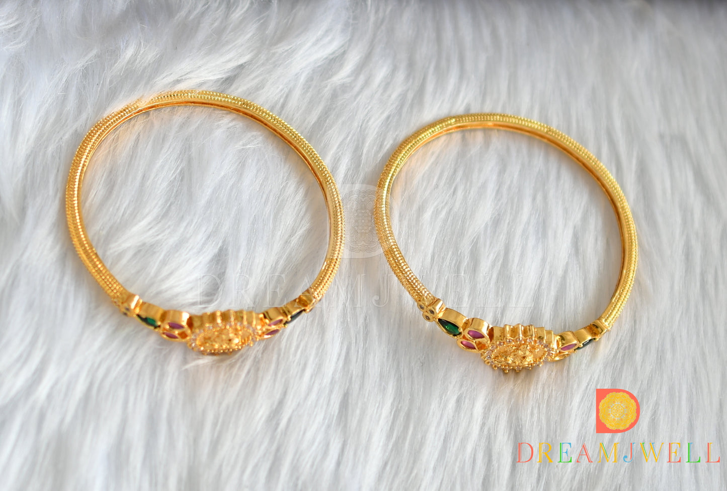 Gold tone kemp-green-white Lakshmi set of 2 kada (2.8) dj-38353