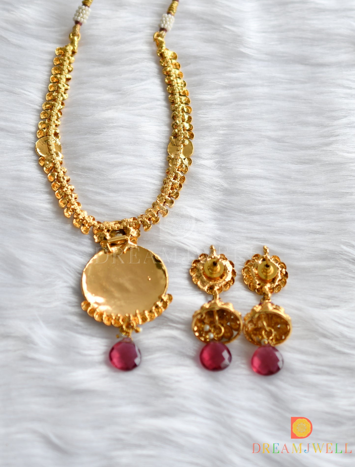 Antique transparent pink stone necklace set dj-01305