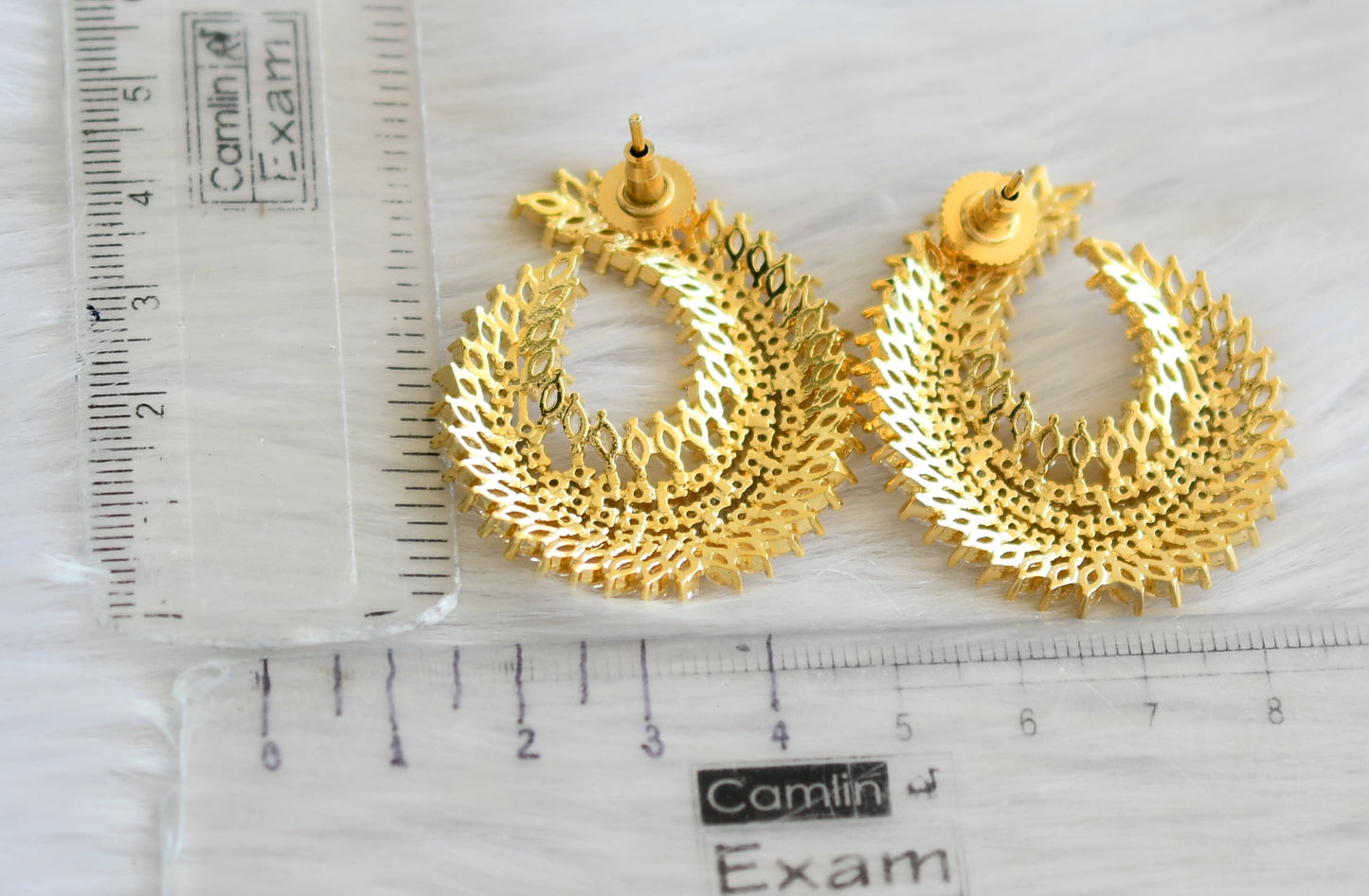 Gold tone cz white big earrings dj-18858