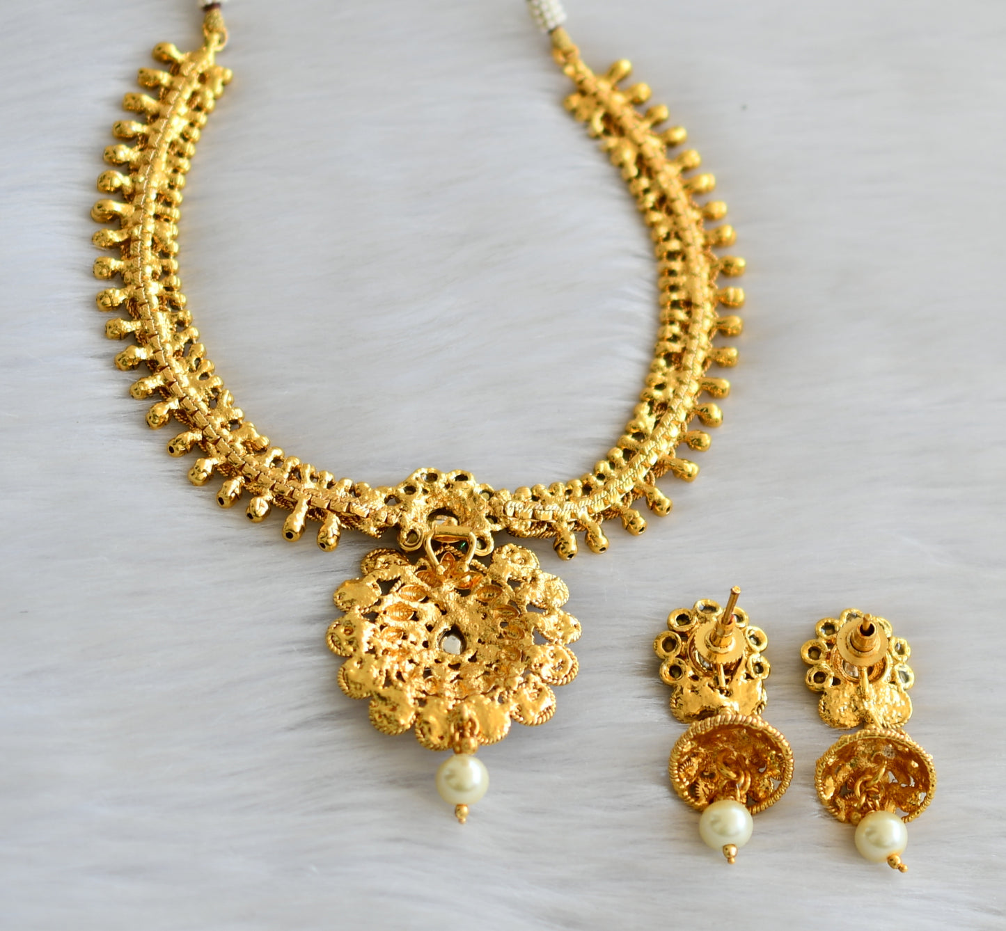 Antique gold tone kundan pearl necklace set dj-03516