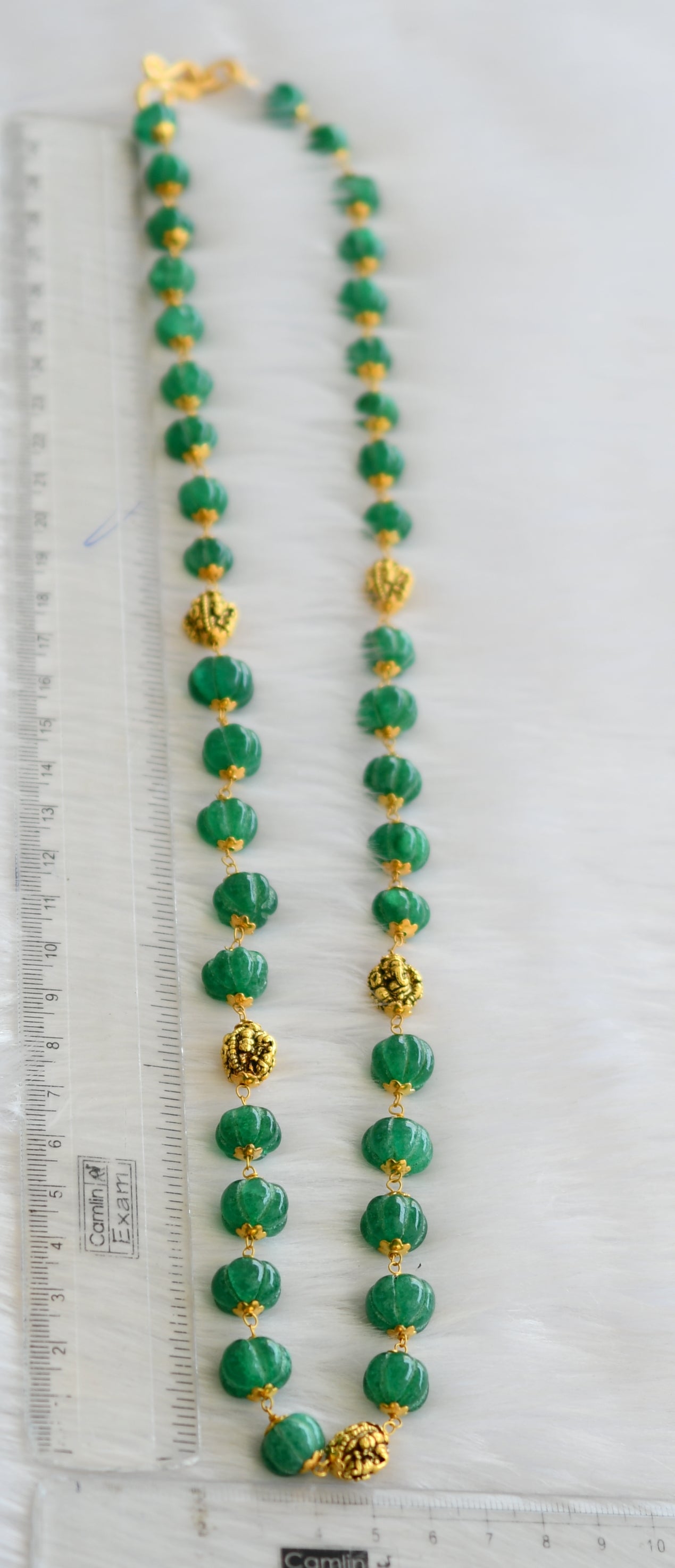 Antique gold tone Green Ganesha beaded chain dj-35831