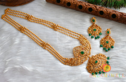 Matte finish ruby-emerald green agates peacock haar set dj-37577