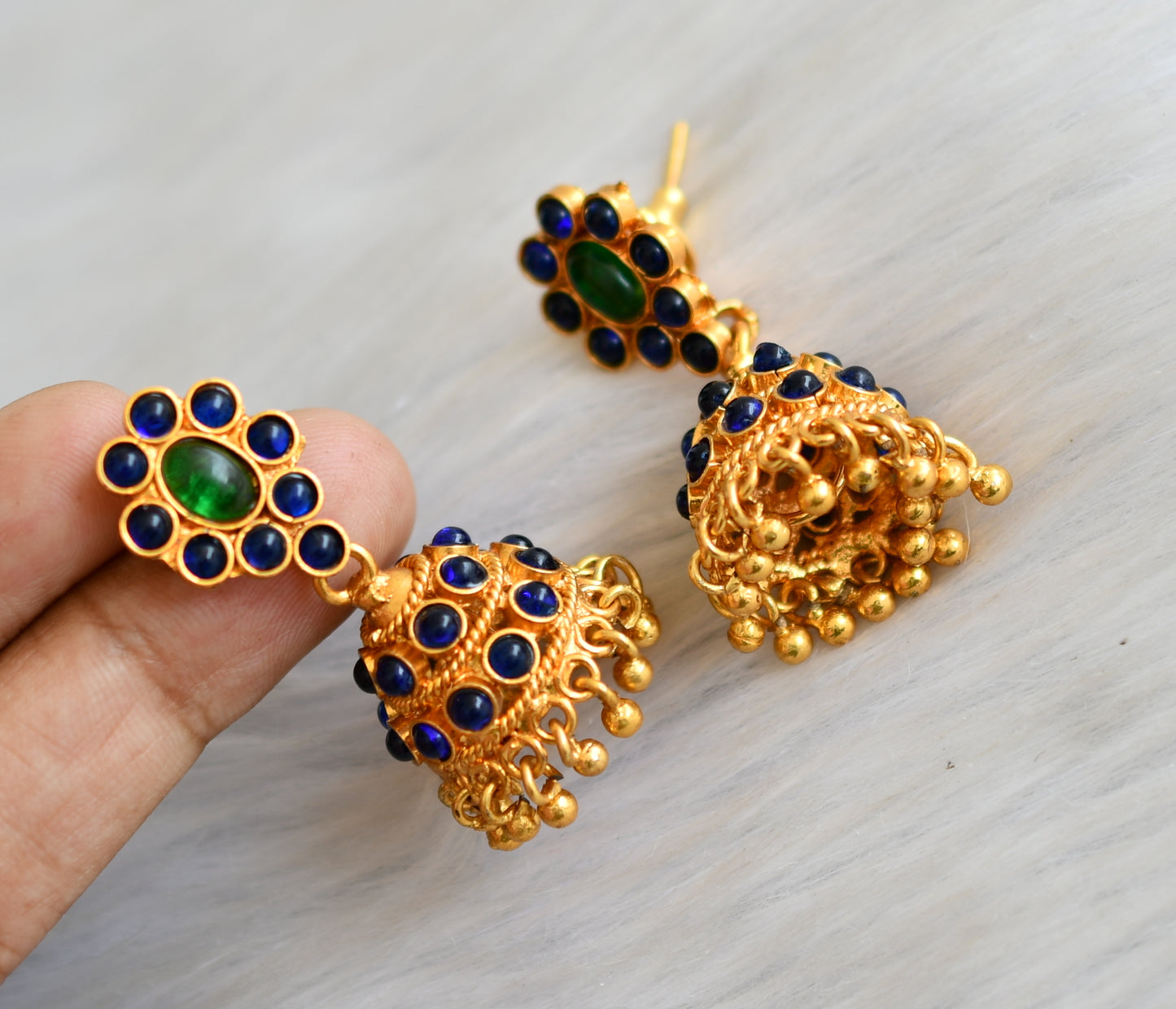 Antique gold tone blue-green beaded peacock necklace set dj-03480