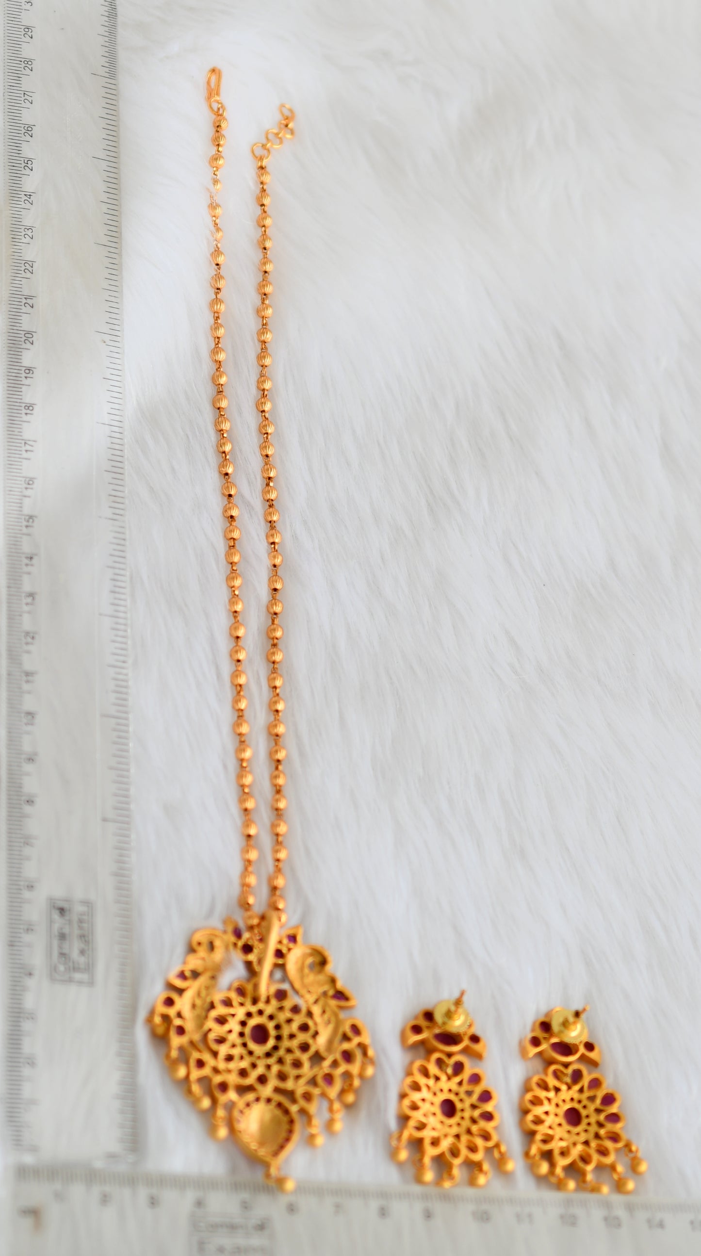 Matte finish ruby peacock necklace set dj-07110