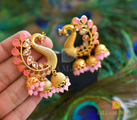 Antique finish Lotus pink designer party wear earrings dj-15489