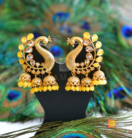 Antique Finish Yellow Designer Party Wear Earrings dj-15487