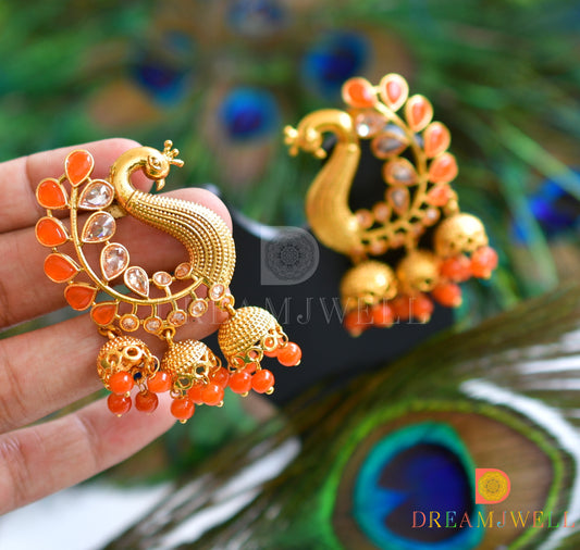 Antique finish Orange designer party wear earrings dj-15488