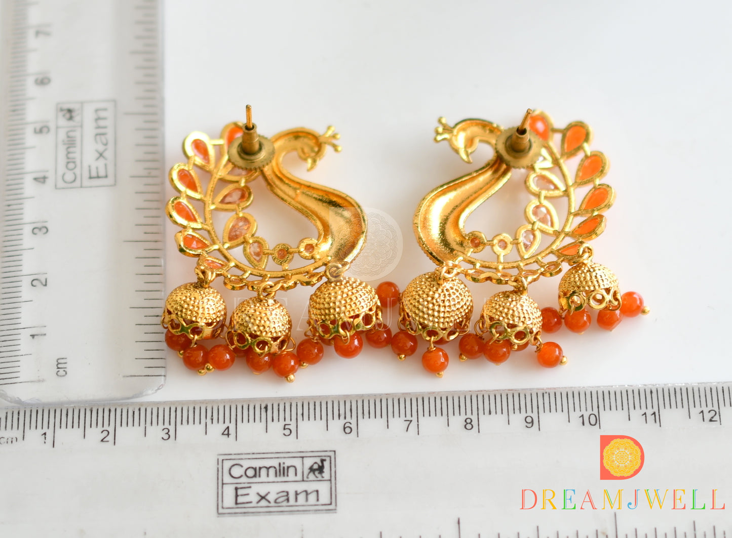 Antique finish Orange designer party wear earrings dj-15488