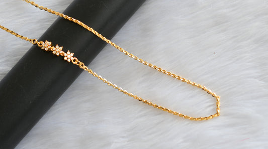 Gold tone white stone flower mugappu chain dj-39800