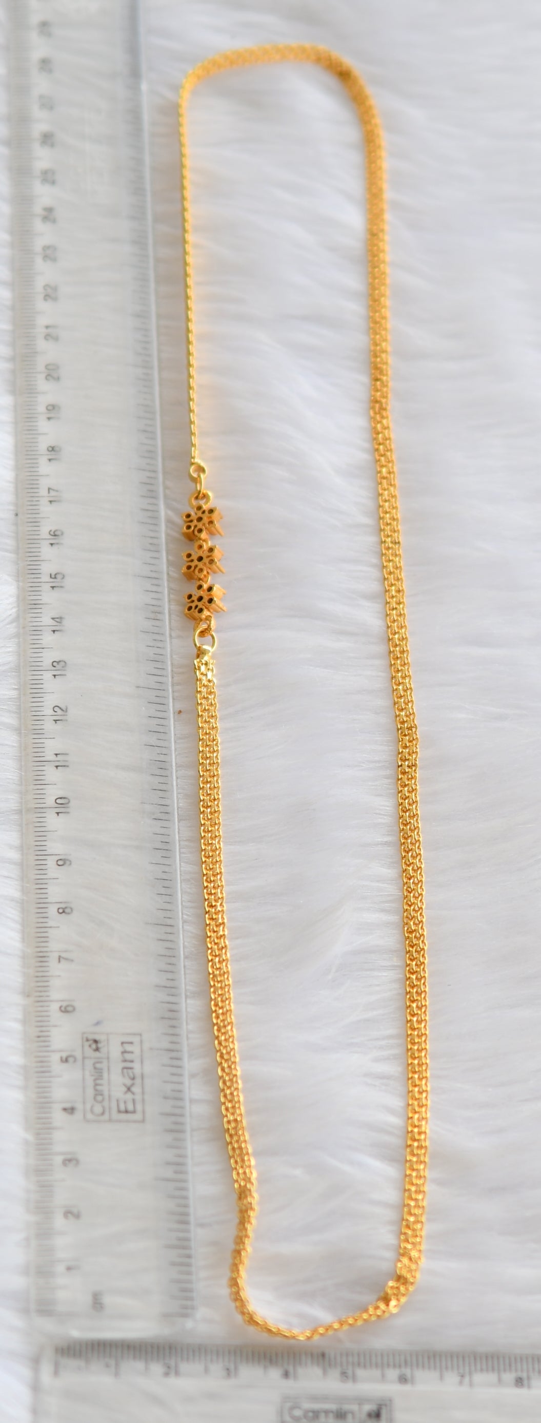 Gold tone white stone flower Mugappu chain dj-39799