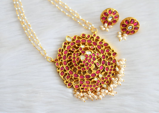 Gold tone Kundan Jadau rice pearls peacock chain set dj-22000