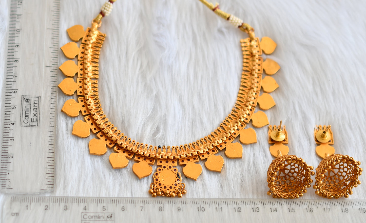 Matte finish red-blue palakka Kerala style necklace set dj-39163