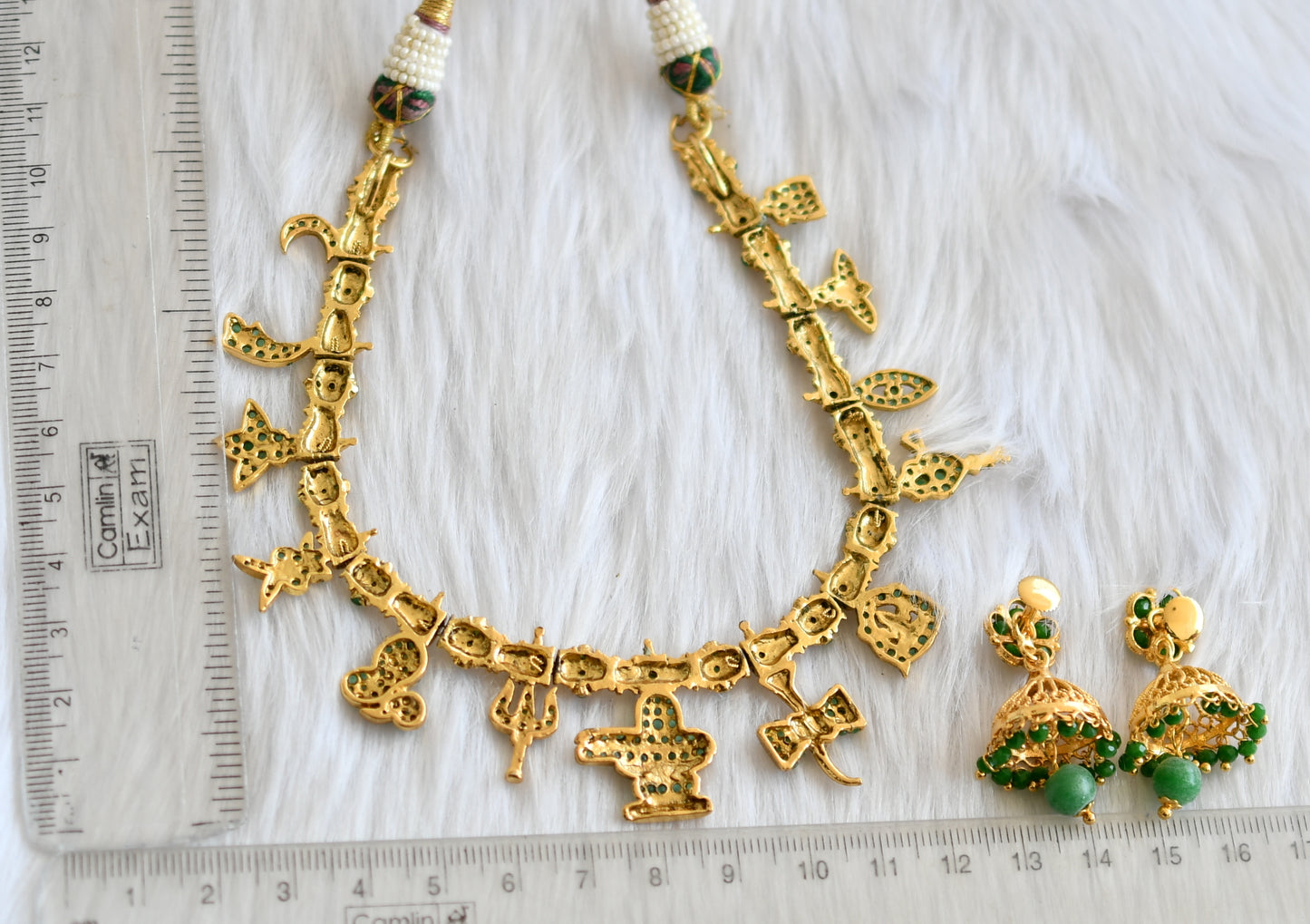 Gold tone ad stone green Shiva necklace set dj-39164