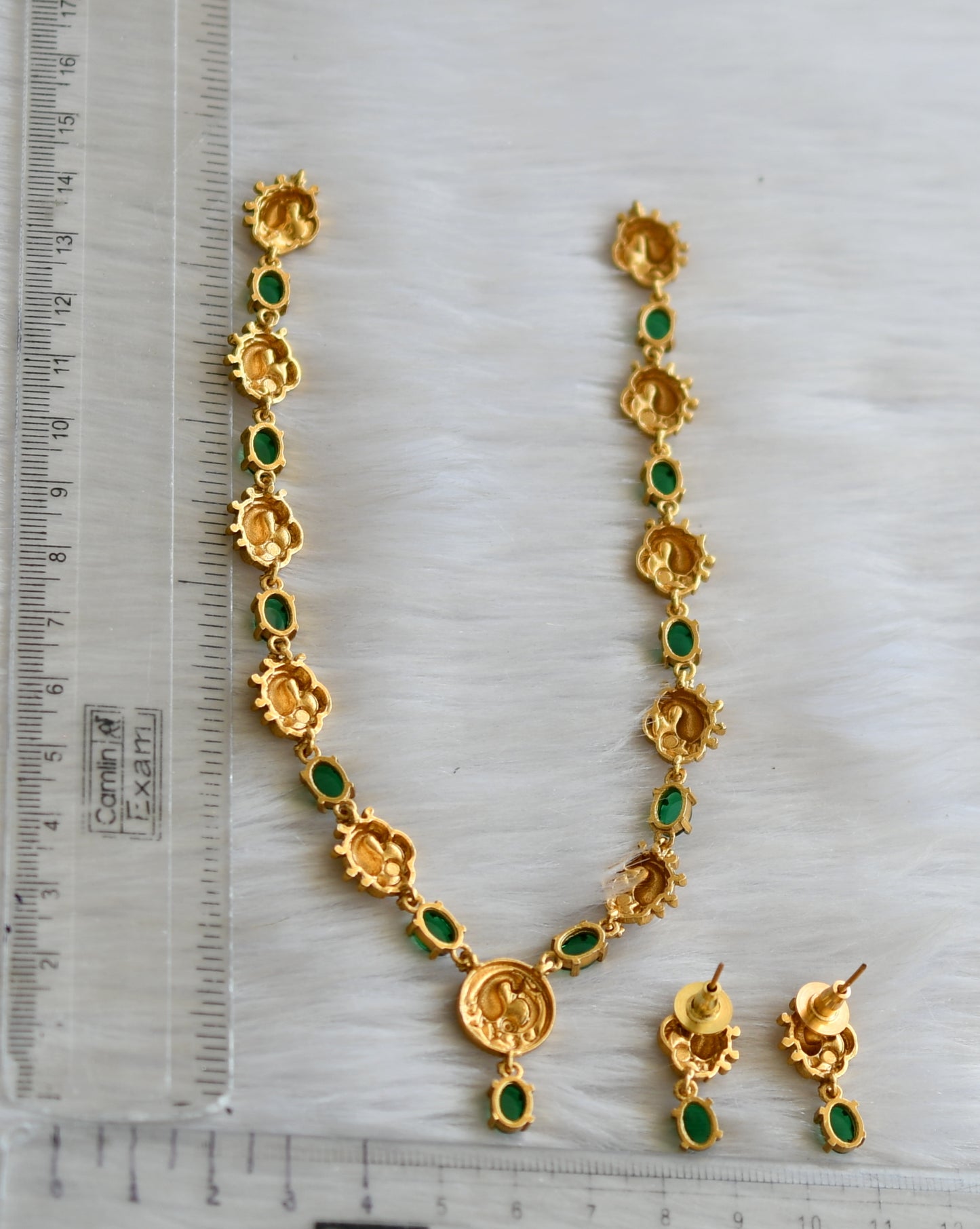 Matte finish green peacock necklace set dj-41987