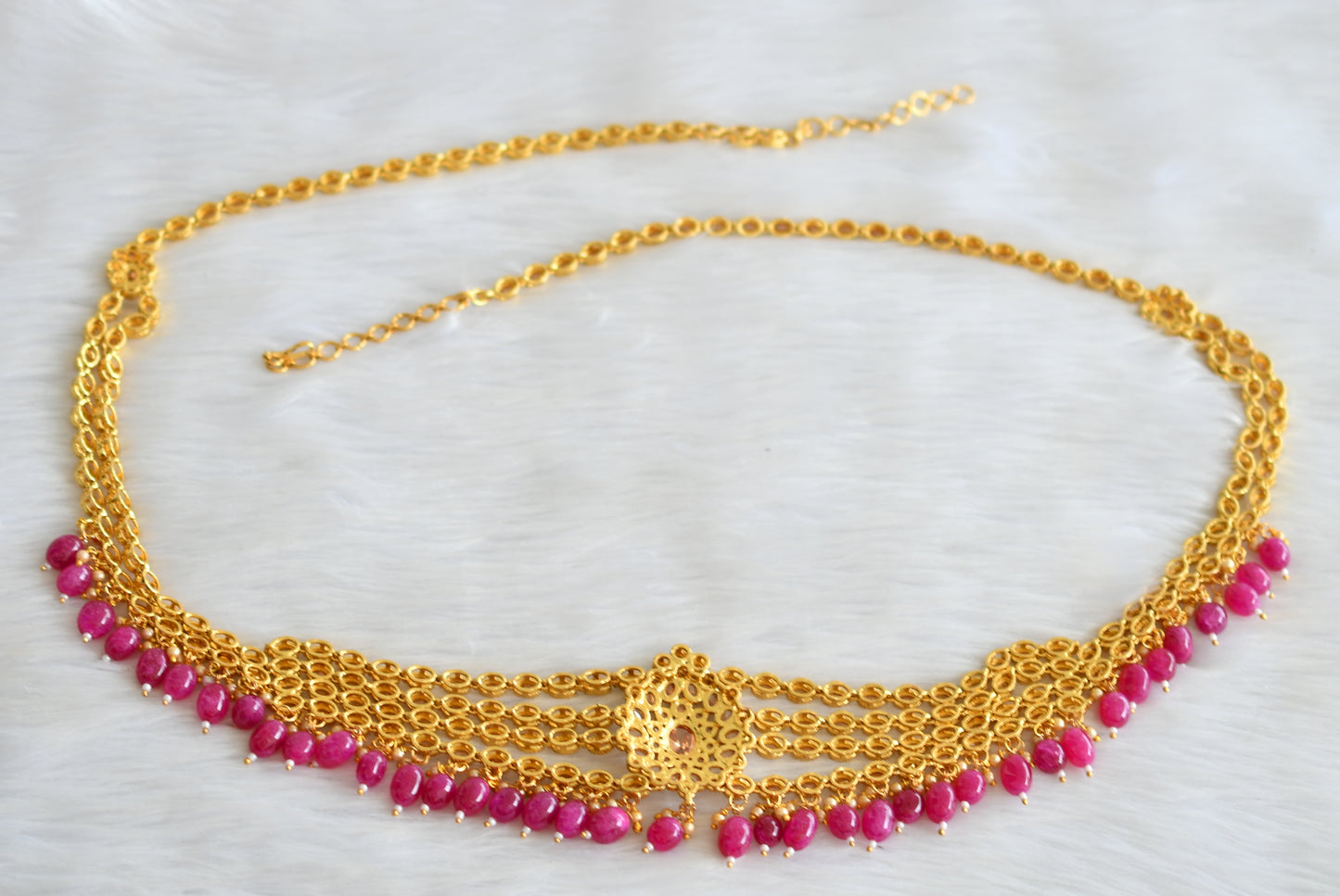 Antique ruby beaded polki stone waist band dj-23105