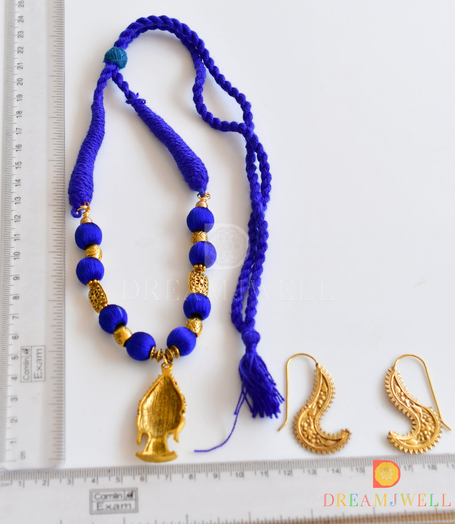Antique blue silk thread Buddha necklace set dj-35076