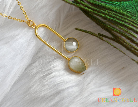 Gold tone grey Druzzy stone simple chain look pendant dj-38391