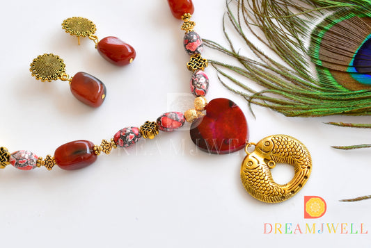 Antique maroon stone Kante necklace set dj-36084