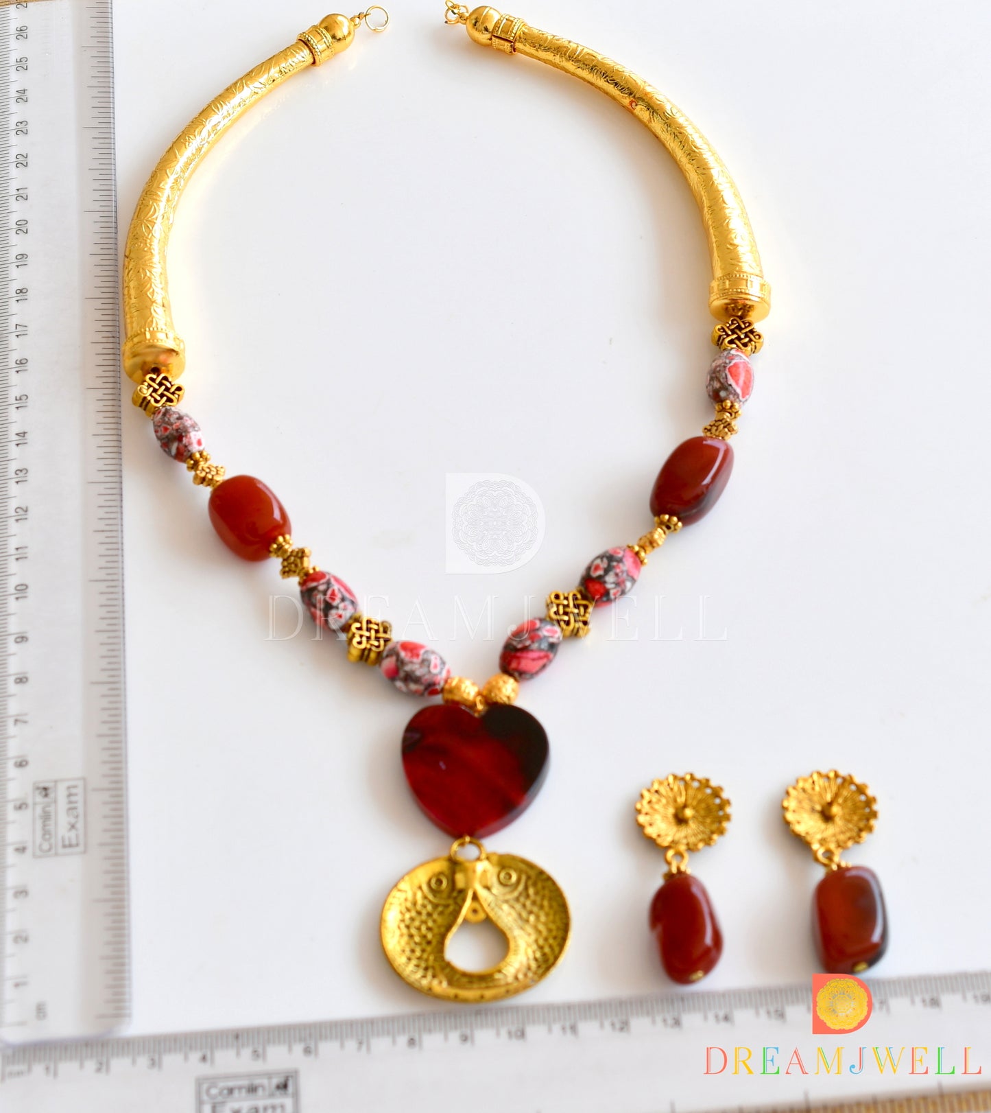 Antique maroon stone Kante necklace set dj-36084